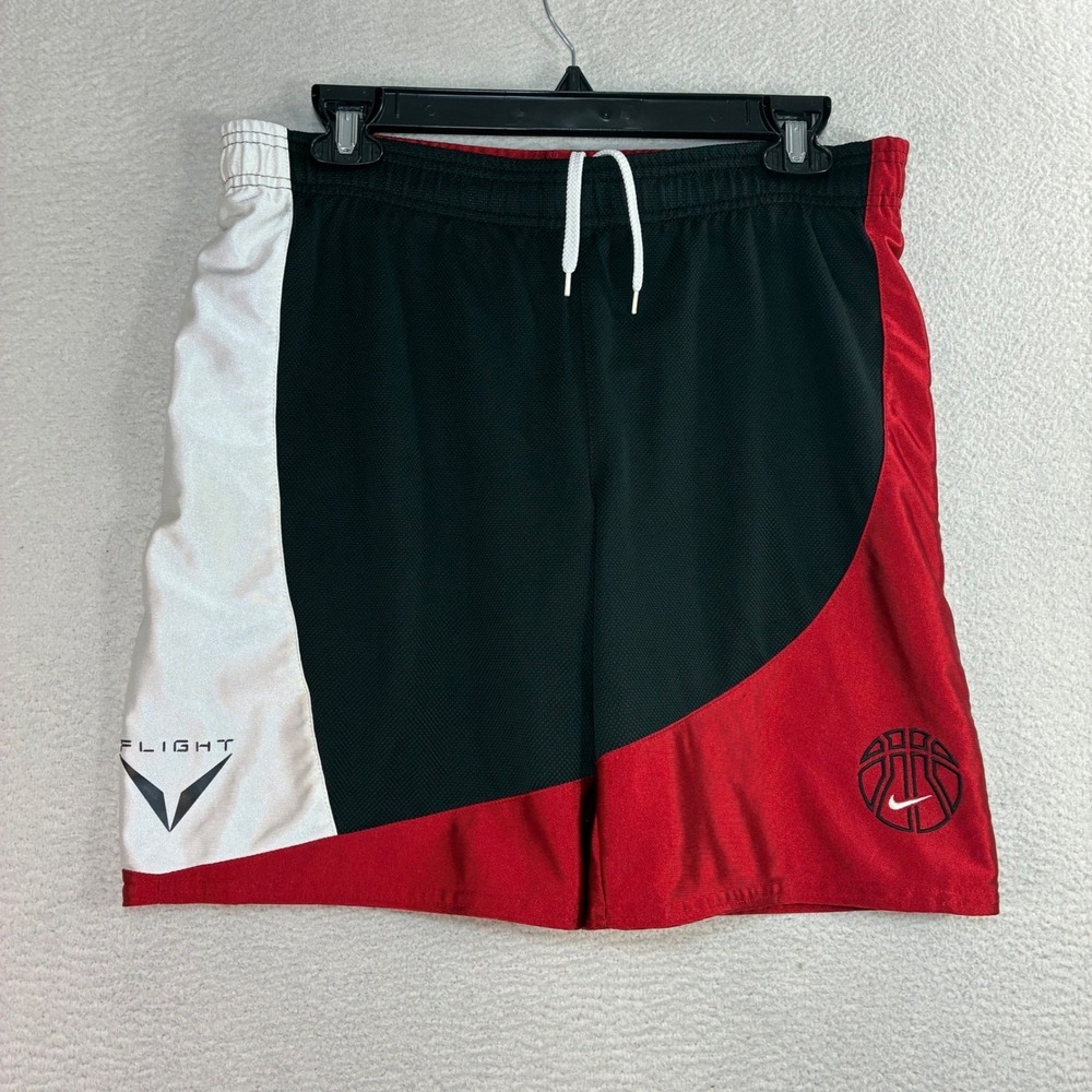 Y2K‎ Nike Baggy Basketball Shorts Men M Black Red Reversible Silky Drawstring